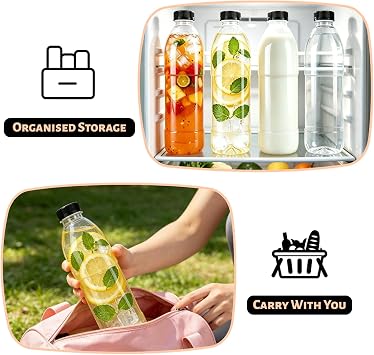4 Pack Plastic Juice Bottles with Lids, 32 OZ (1000ML), PP Heat Resistant, Reusable, Dishwasher Safe, Empty Smoothie Beverage Container for Juicing, Milk