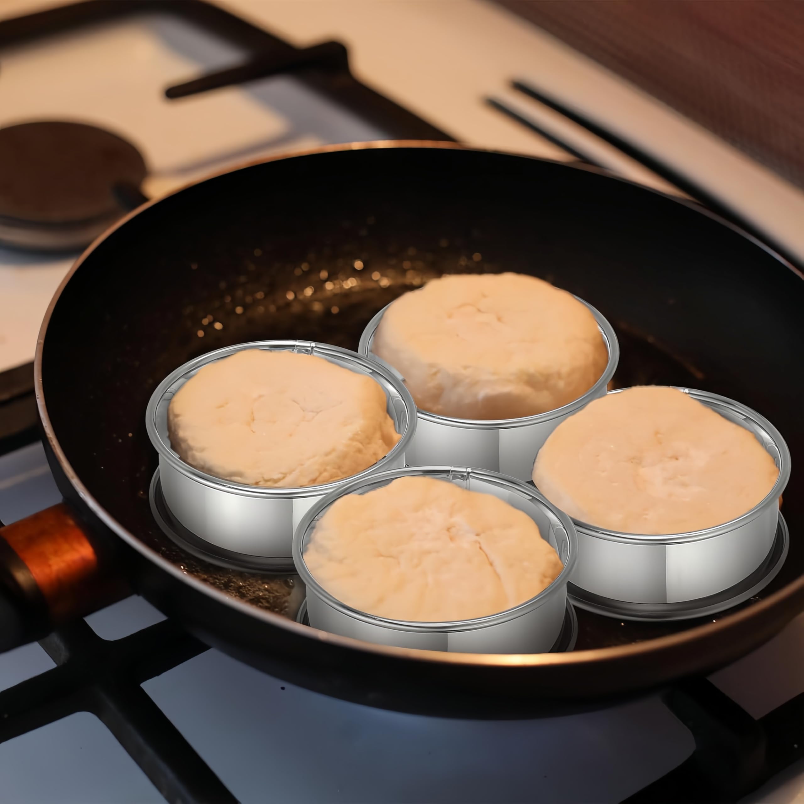 8-Piece Stainless Steel Muffin Rings Set, 4 Inch Non-Stick Double Rolled Tart Molds for Baking English Muffins, Eggs, Burgers, Home Kitchen and Pastry Tools