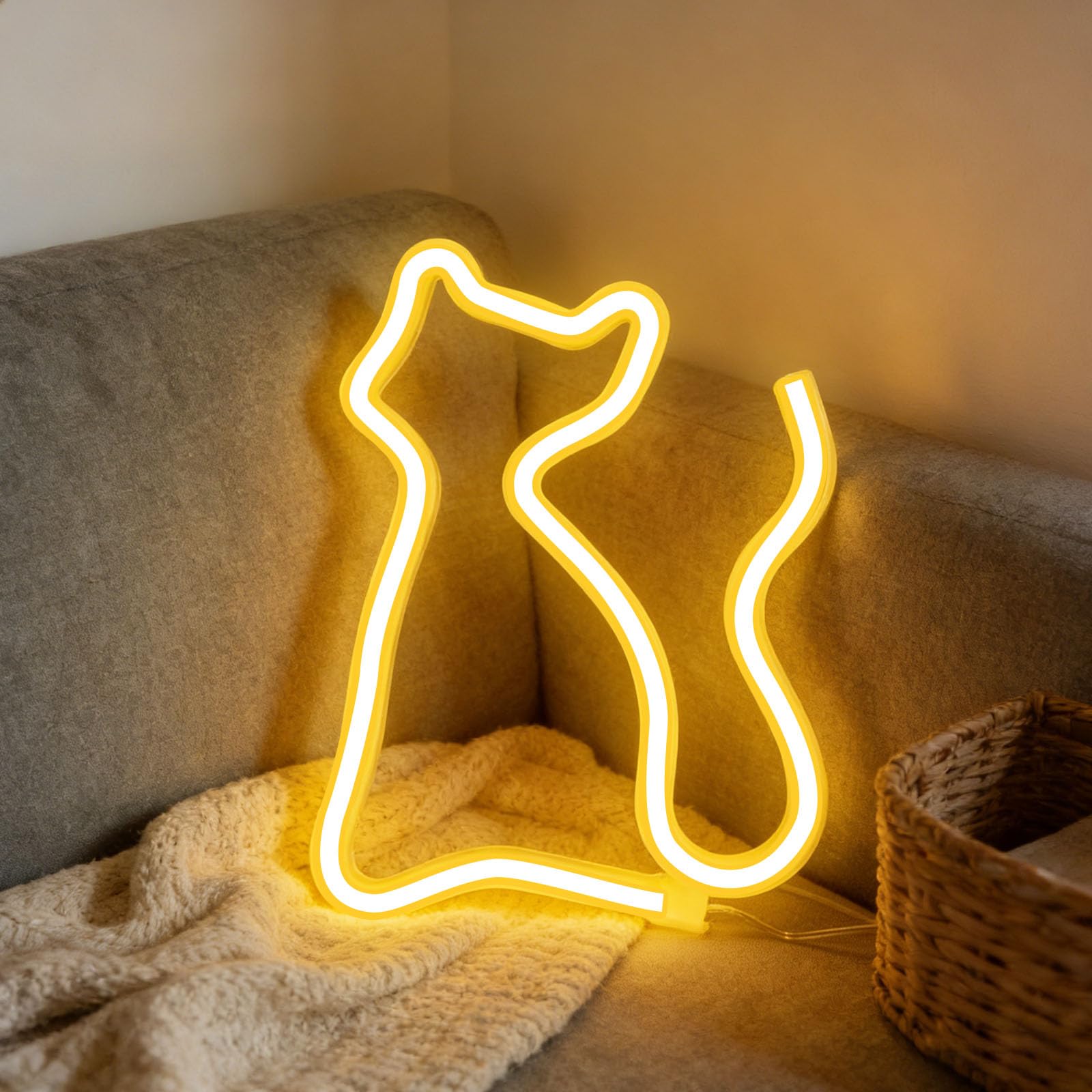 Cat Neon Lights LED Warm White Cat Wall Light Battery and USB Dual Power Supply Room Decoration Night Light Suitable for Boutique Fitting Room Lights Christmas Study Rooms Baby Rooms