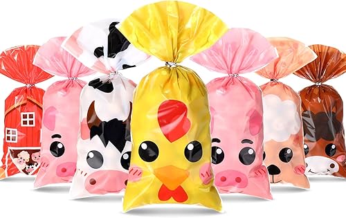 Pajean Bolsas de recuerdo de fiesta de animales de granja, bolsas de plástico para dulces de regalo, decoración de granja para baby shower, niños y