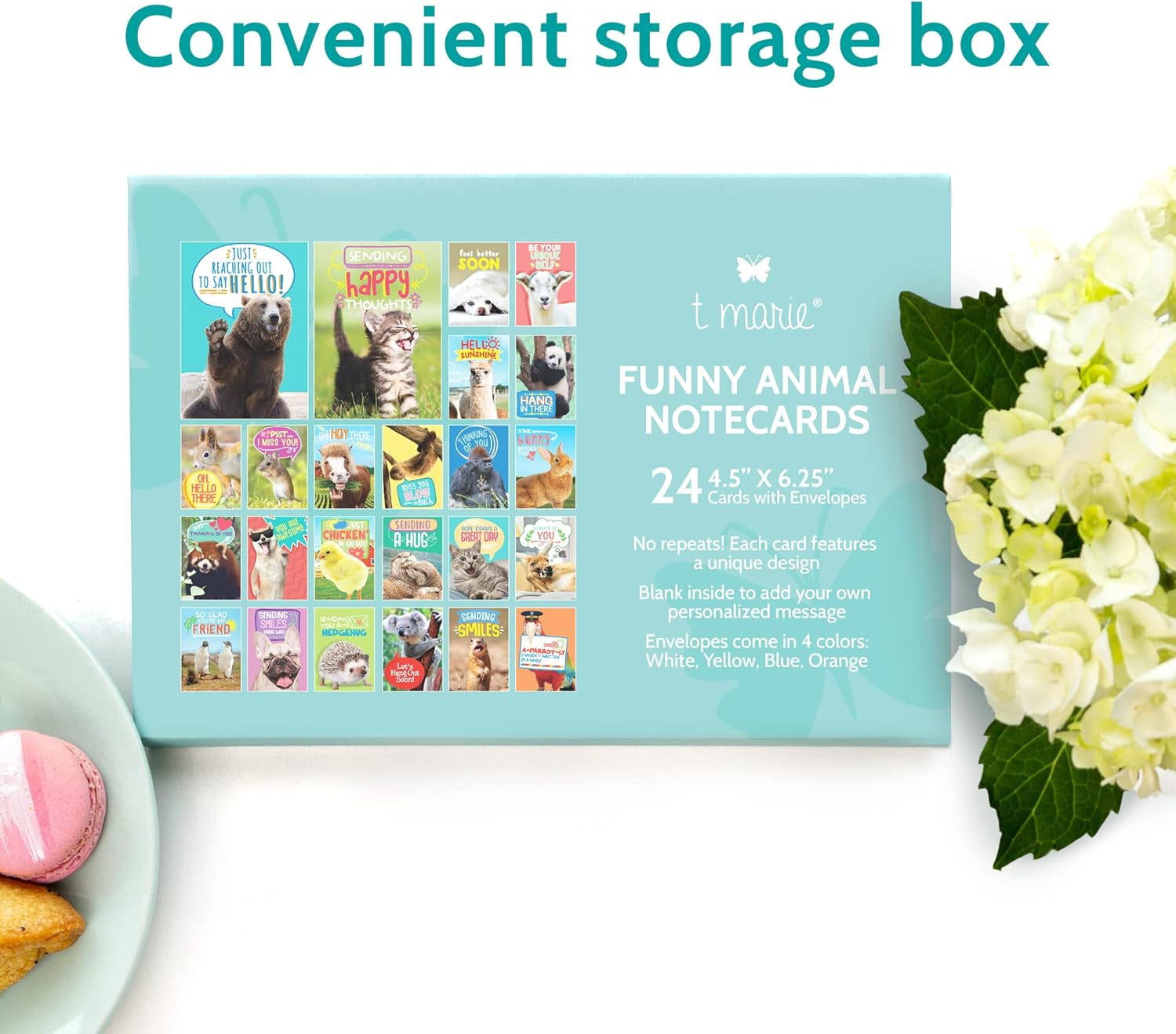 24 Funny Greeting Cards Set with Envelopes - 24 Unique Designs with No Repeats - Cute 4.5” x 6.25” Blank Boxed Animal Note Cards Pack to Say Thinking of You, Hello, Thank You or I Miss You - For Friends, Kids, Teacher and More : Office Products