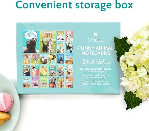 Miniatura 6 de T MARIE 48 tarjetas de felicitación en blanco  24 tarjetas de felicitación de acuarela de pájaros florales y 24 tarjetas divertidas de animales con