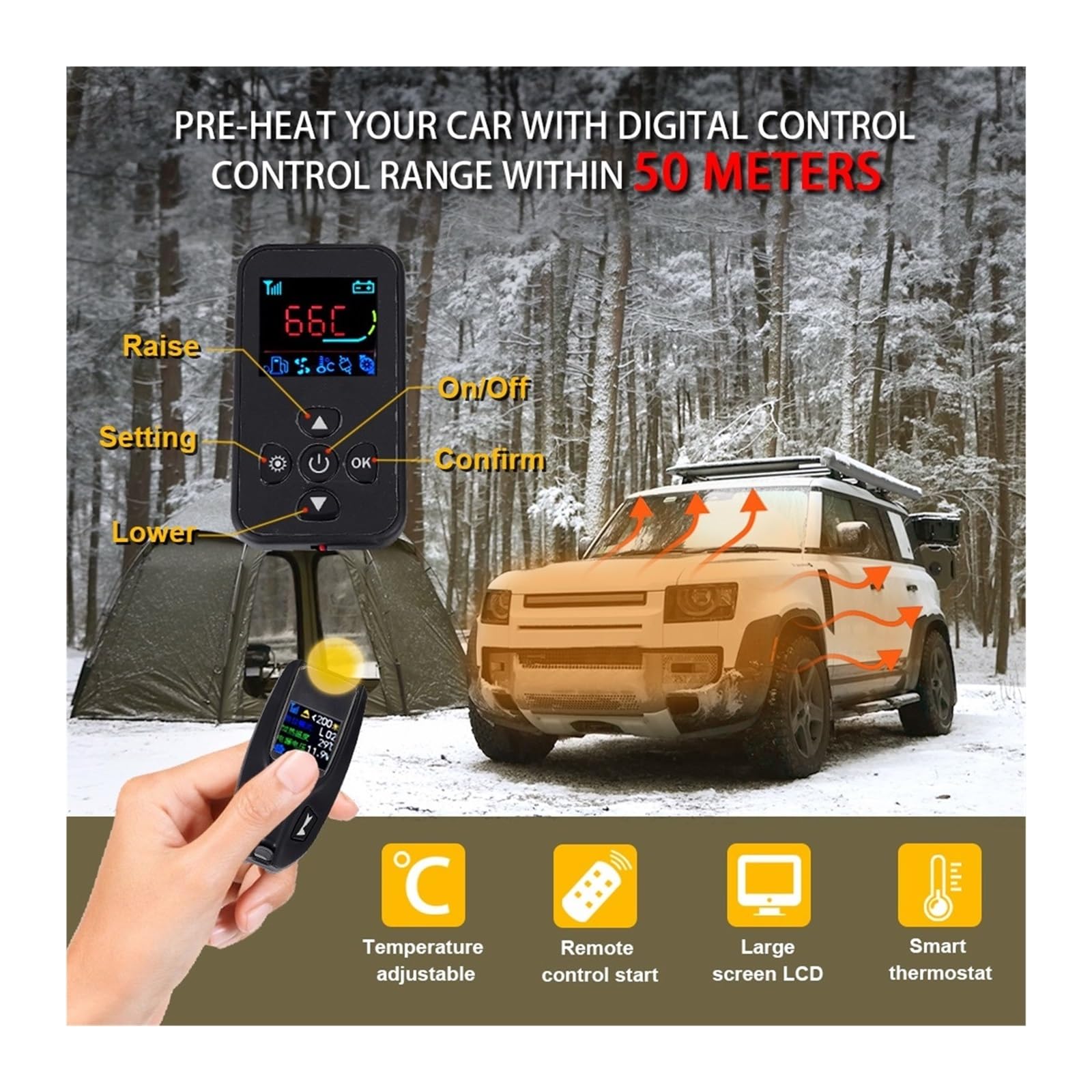 12V 6KW Podgrzewacz Paliwa Diesel Płynny Benzyny Przełącznik LCD Tłumik + Pompa Wody Urządzenie Ogrzewania Postojowego Do Ciężarówek Van Samochodów Łatwy w instalacji(One-way remote)