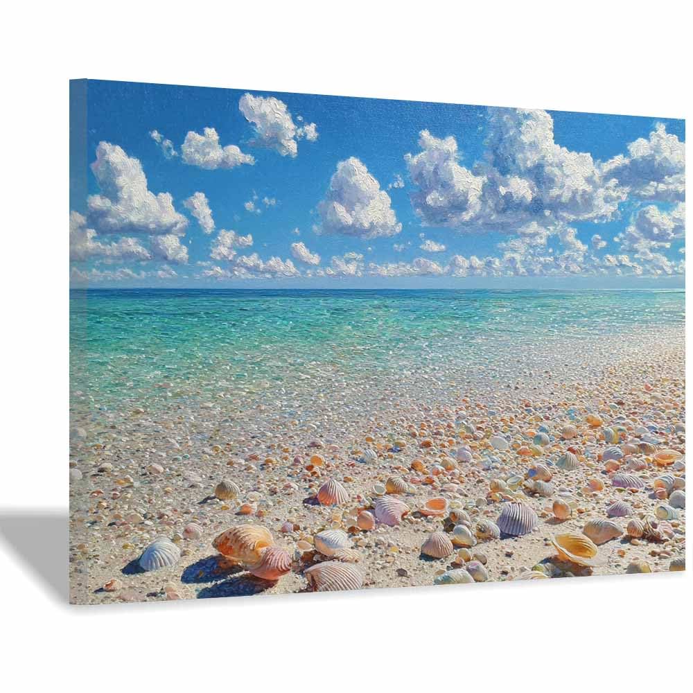 DMZPKZB Natural Landscape Wall Decor Seaside Shells Ocean Viewss Beautiful scenery Painting, Modern Artwork,for Living Room,Bedroom,Office Bathroom,Dining(Multicolor)-30x45cm Framed
