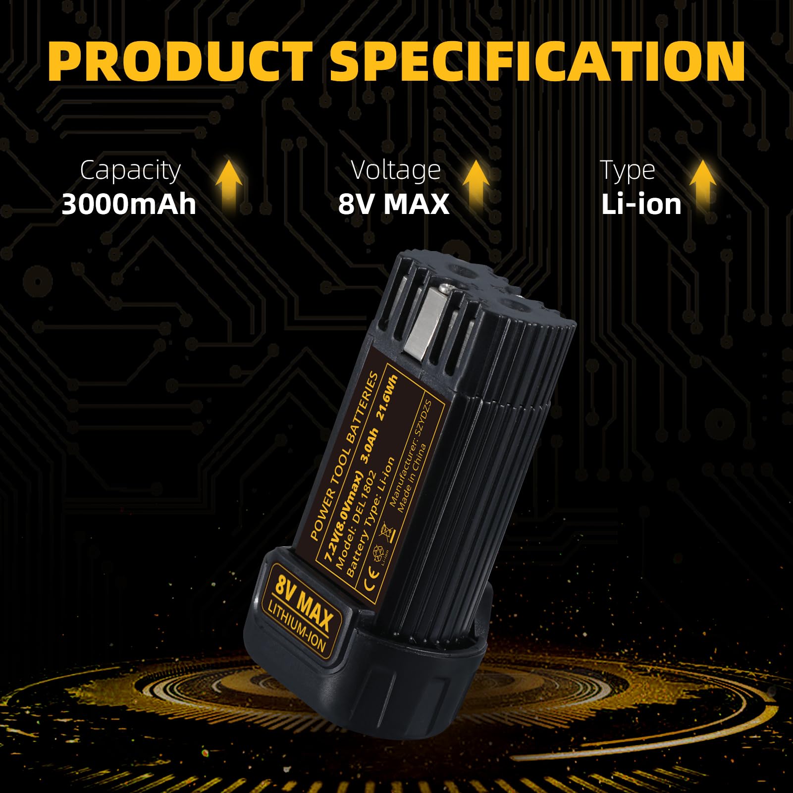 Batería de repuesto de 3000 mAh para batería de iones de litio Dewalt de 8 V compatible con Dewalt DCB080 DCF680N1 DW4390 DCF680N2 DCF680G2, 4 paquetes