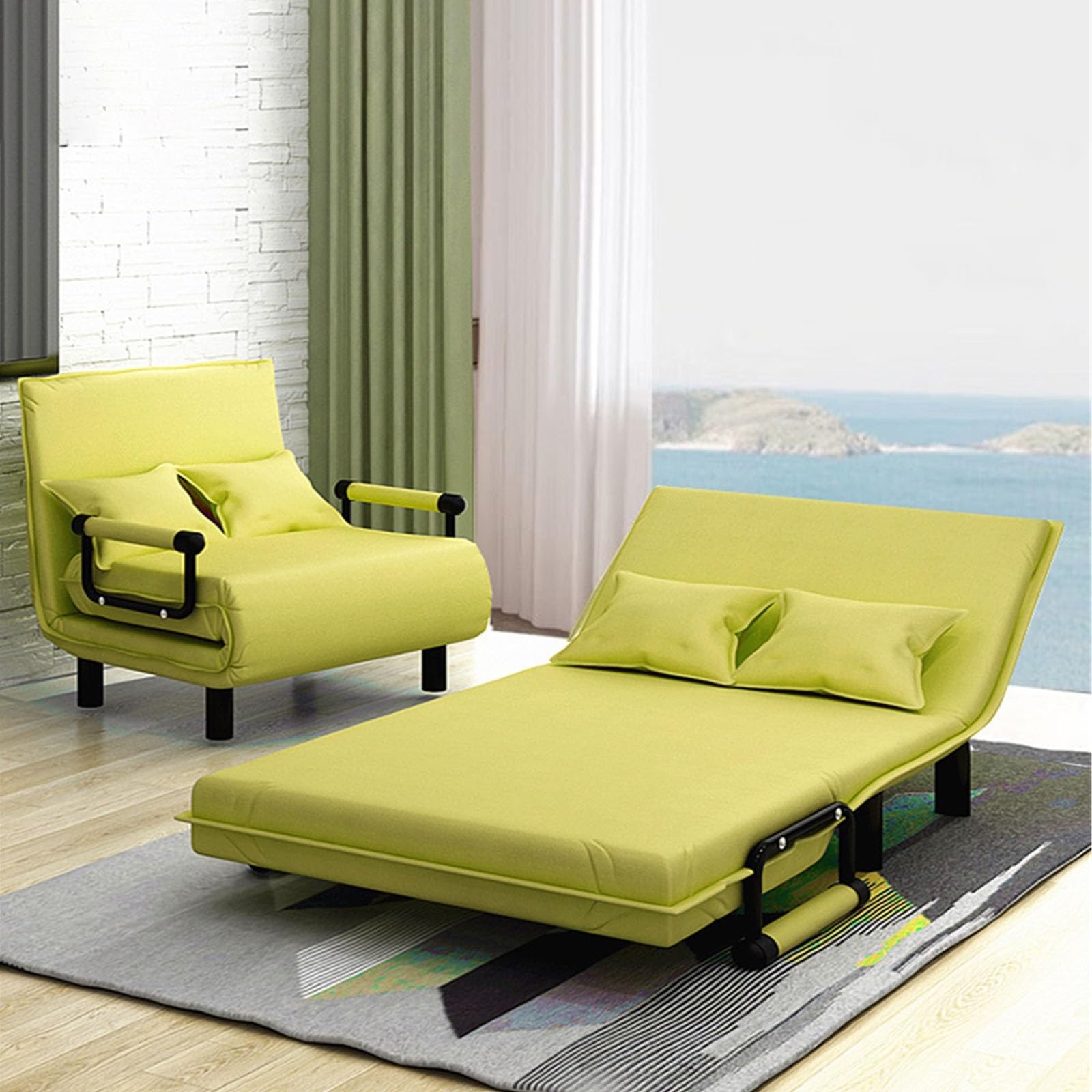 Poltrona letto Divano letto, poltrona trasformabile, pouf pieghevole multifunzione, moderno for gli ospiti for piccoli appartamenti(Green,100cm)