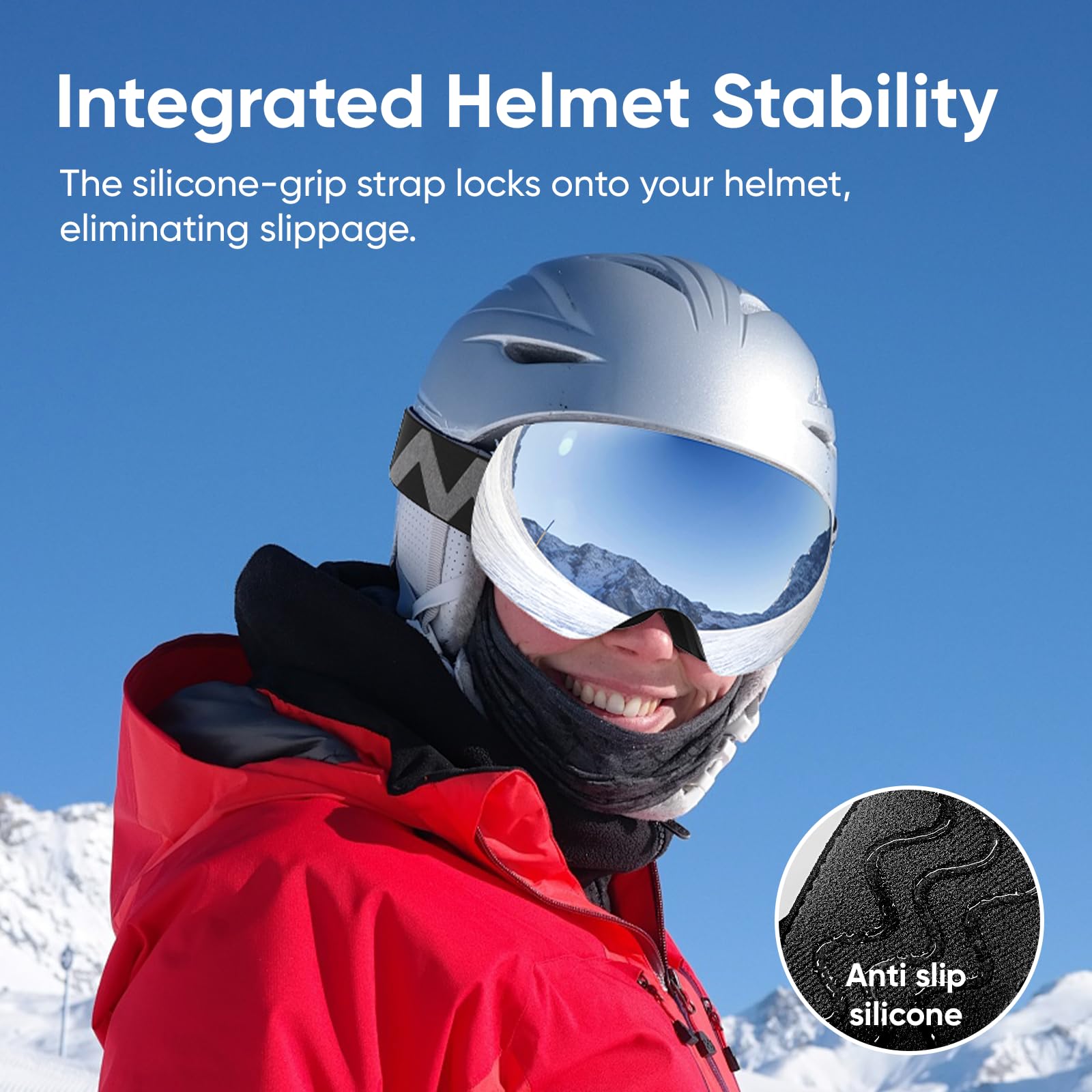 OTG - Occhiali da sci e snowboard, unisex, protezione UV al 100%, anti-appannamento, per sport e neve, colore: argento
