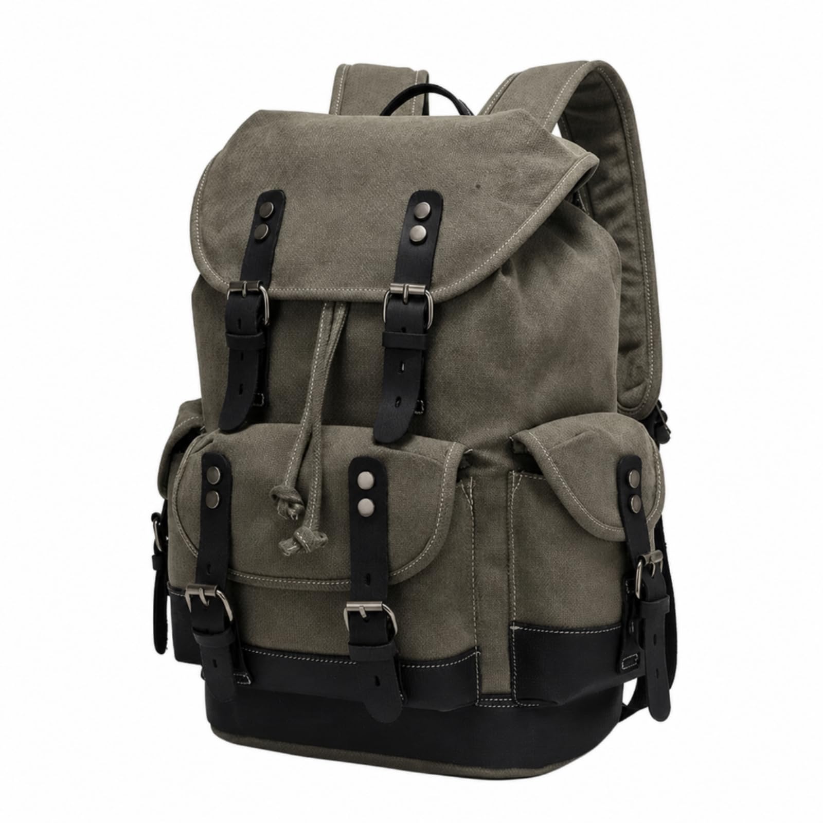 Zaino in Tela Robusto Zaino Vintage Multitasche Borsa con Coulisse per Pendolari, Viaggiatori, Tempo Libero, università, Array, Verde