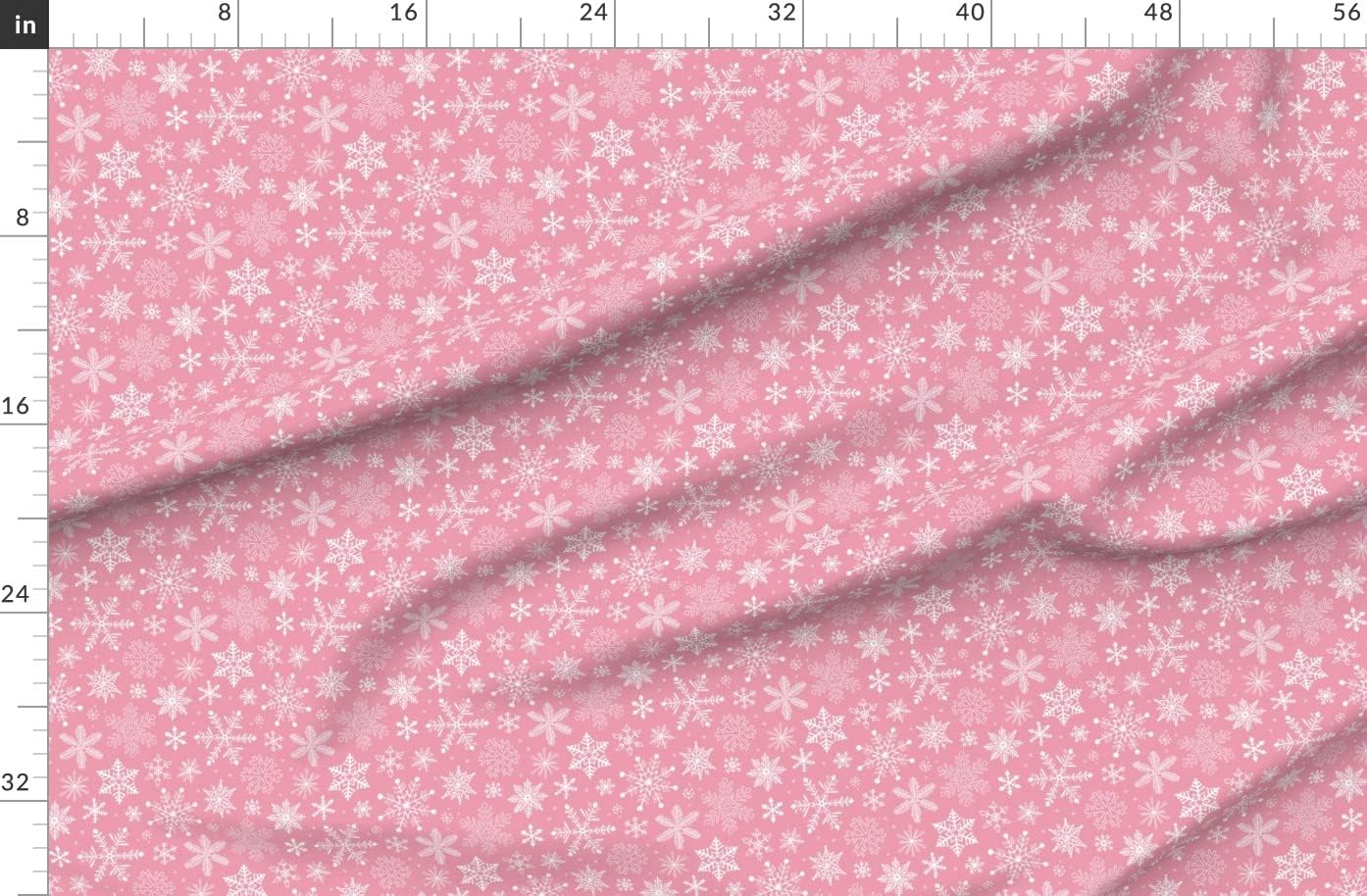 Spoonflower Fabric - Snowflakes Christmas Pink Holidays Winter Snowflake Xmas Printed on Organic Cotton Sateen Fabric by The Yard - Sewing Quilting Apparel Home Decor