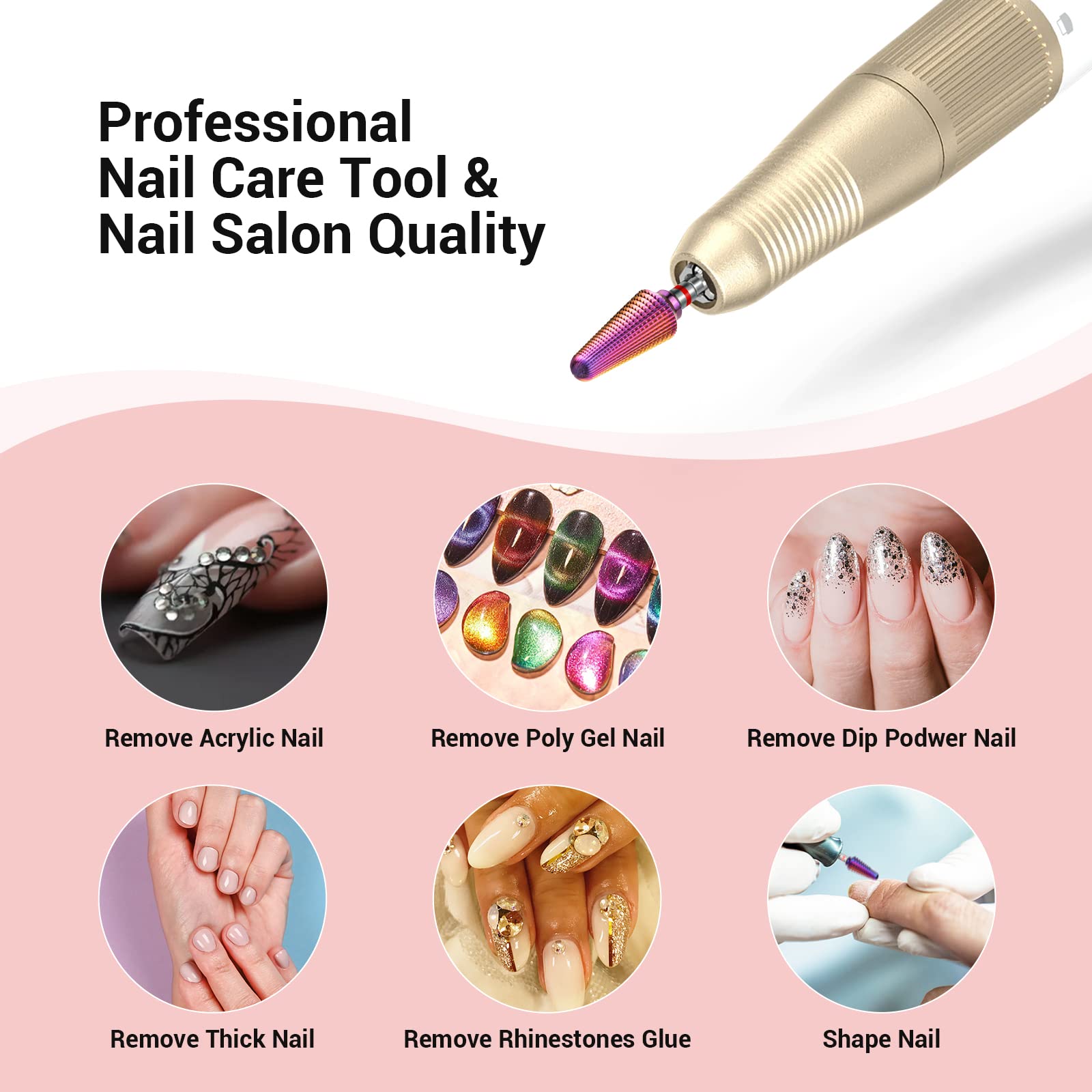 Brocas profesionales de tornado para uñas, brocas multifunción de carburo de tungsteno de 3/32 pulgadas, adecuadas para manicura, pedicura, cutícula, esmalte en gel, brocas de salón, 7