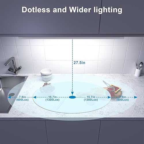 Miniatura 3 de WOBANE Iluminación debajo del gabinete, barra de luz LED enchufable de 24 pulgadas, activada por ondas manuales, regulable sin contacto para