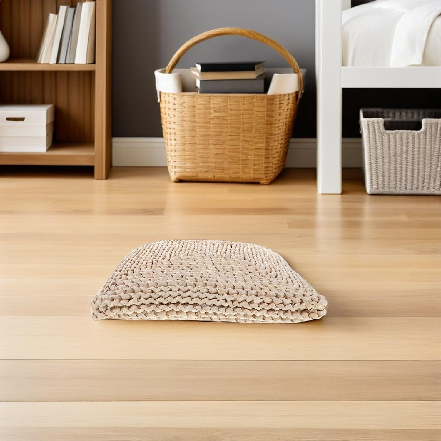 Totority Bohemian Straw Floor Cushion Square Tatami Seat Pillow 30x30cm Thickened 6-8cm Corn Husk Cotton Filling Outdoor Meditation Yoga Cushion