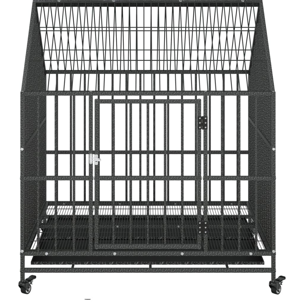 Homgoday Gabbia per cani con ruote in acciaio zincato nero, per esterni e interni, cuccia per cani e cuccioli, rifugio per animali domestici e forniture per animali domestici