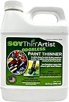 SoyThin Odorless Paint Thinner Quart - Eco Safety Soy-Based Oil Paint Thinner, Brush Cleaner & Restorer for Artists
