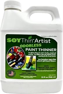SoyThin Odorless Paint Thinner Quart - Eco Safety Soy-Based Oil Paint Thinner, Brush Cleaner & Restorer for Artists
