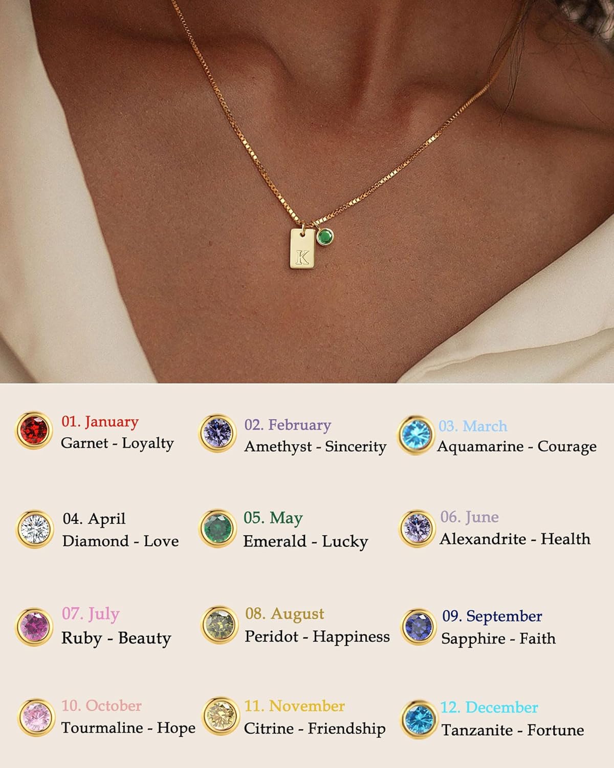 FUNEIA Initial Necklaces for Women Dainty Gold Birthstone Necklace for Women Trendy 14K Gold Plated Letter Necklace Non Tarnish Tiny Emerald Pendant a e s t k m j Necklace Gold Jewelry Birthday Gifts - Image 4