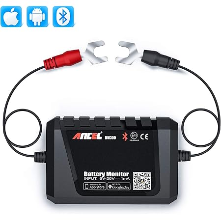 Battery Monitor ANCEL BM300 Bluetooth Voltmeter for All 12 Volts Solar Power Systems/RVs/Motorcycles/Boats/Cars/Trucks with Automotive Charging Cranking System Test with Alarm