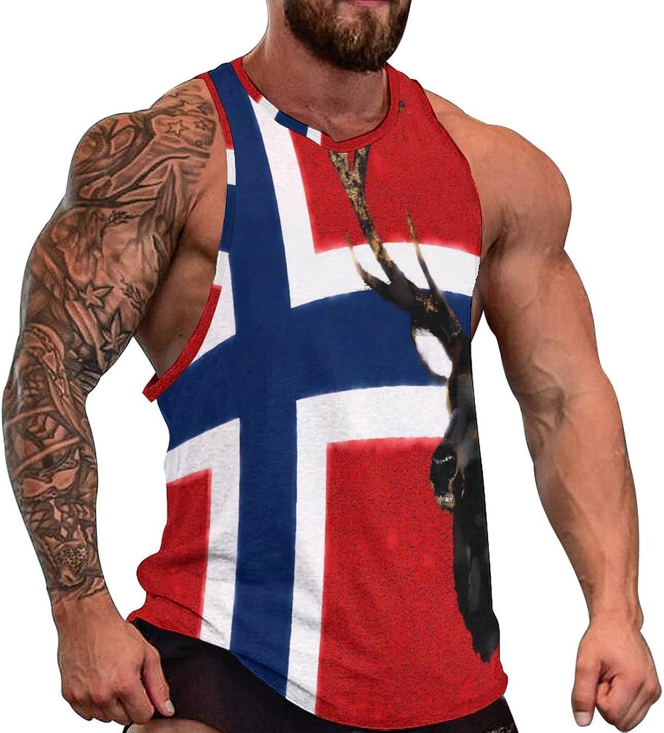 Norway Flag Norwegian Elk Mens Tank Tops Sleeveless Muscle Shirts Beach Casual Gym Shirt Vest Tee Tops