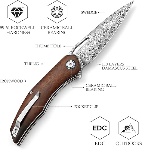 Miniatura 8 de Cuchillo de bolsillo plegable para hombres con clip, cuchillo EDC para el mejor campamento al aire libre, senderismo, trabajo, hoja de acero de