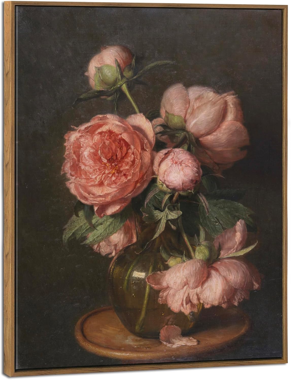 Pyradecor Vintage Framed Wall Art Large Living Room Decor Pfingstrosen Canvas Prints Classical Floral Painting for Bedroom Farmhouse Office Decorations