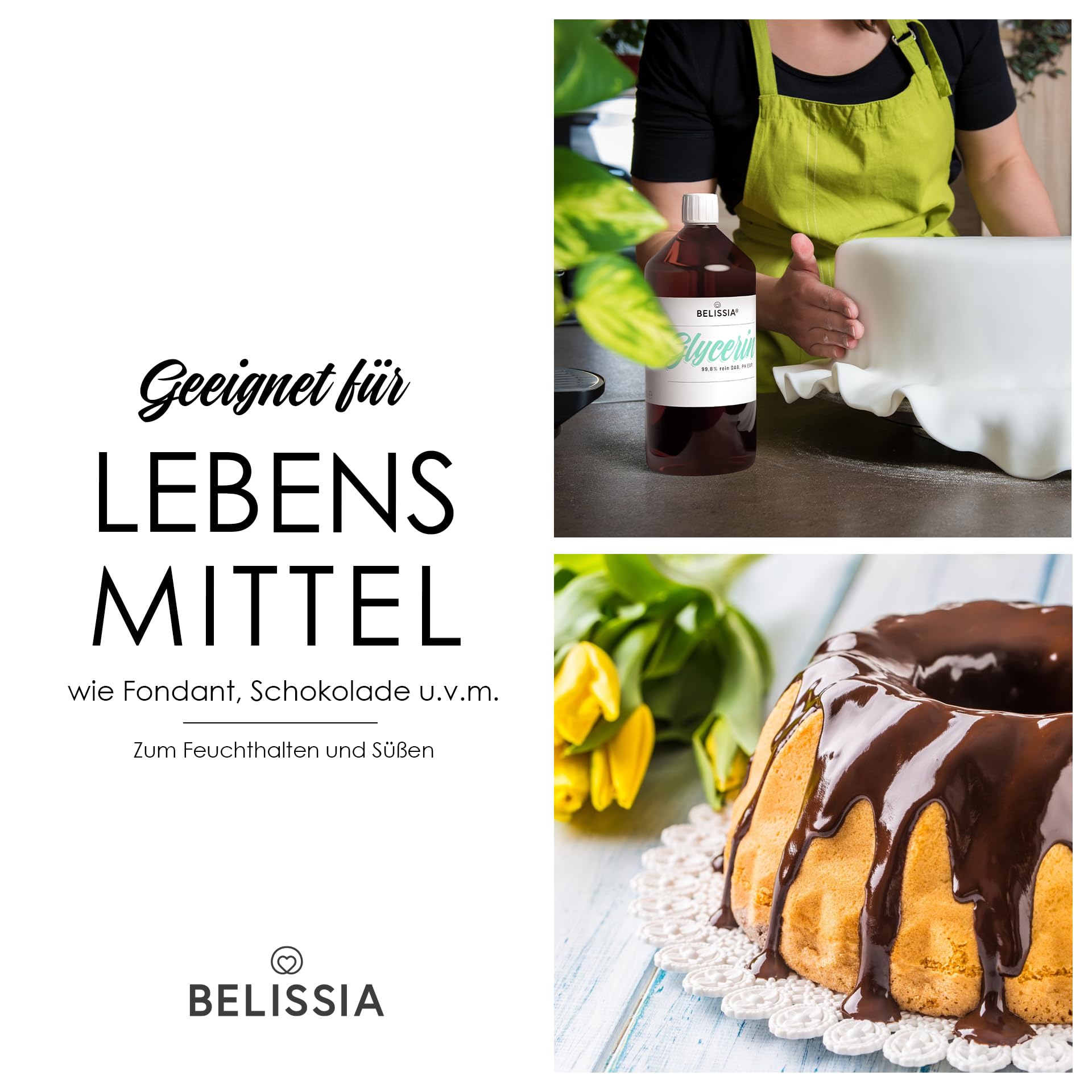 Belissia Glycerin (VG 99,8%) 1000ml E422 + & Propylenglykol (PG 99,5%) 1000ml E1520 | Laborqualität, Kosmetik, Pharma, Lebensmittel, Vegan