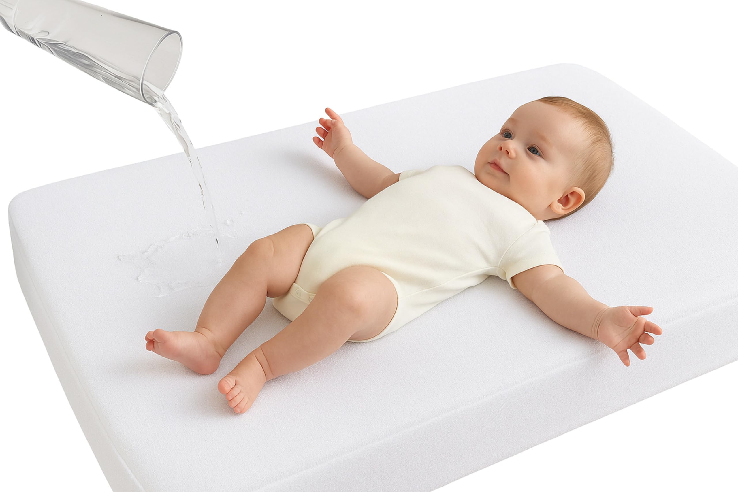 Dudu N Girlie Mini Cot Mattress Protector 50 x 100 Waterproof, Non Noisy Space Saver Cot Protector Waterproof Fitted Breathable Terry Deep Mattress Protector Topper Cover.