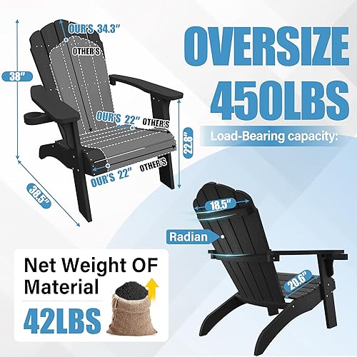 Miniatura 2 de YEFU - Silla Adirondack de plástico de gran tamaño con portavasos (doble propósito, grande), resistentes a la intemperie, sillas simil madera de