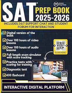 SAT Prep Book: The ultimate SAT guide with an interactive platform that includes practice tests, over 200 hours of video and audio lessons, 24/7 live chat, a student forum, and an exam simulator.
