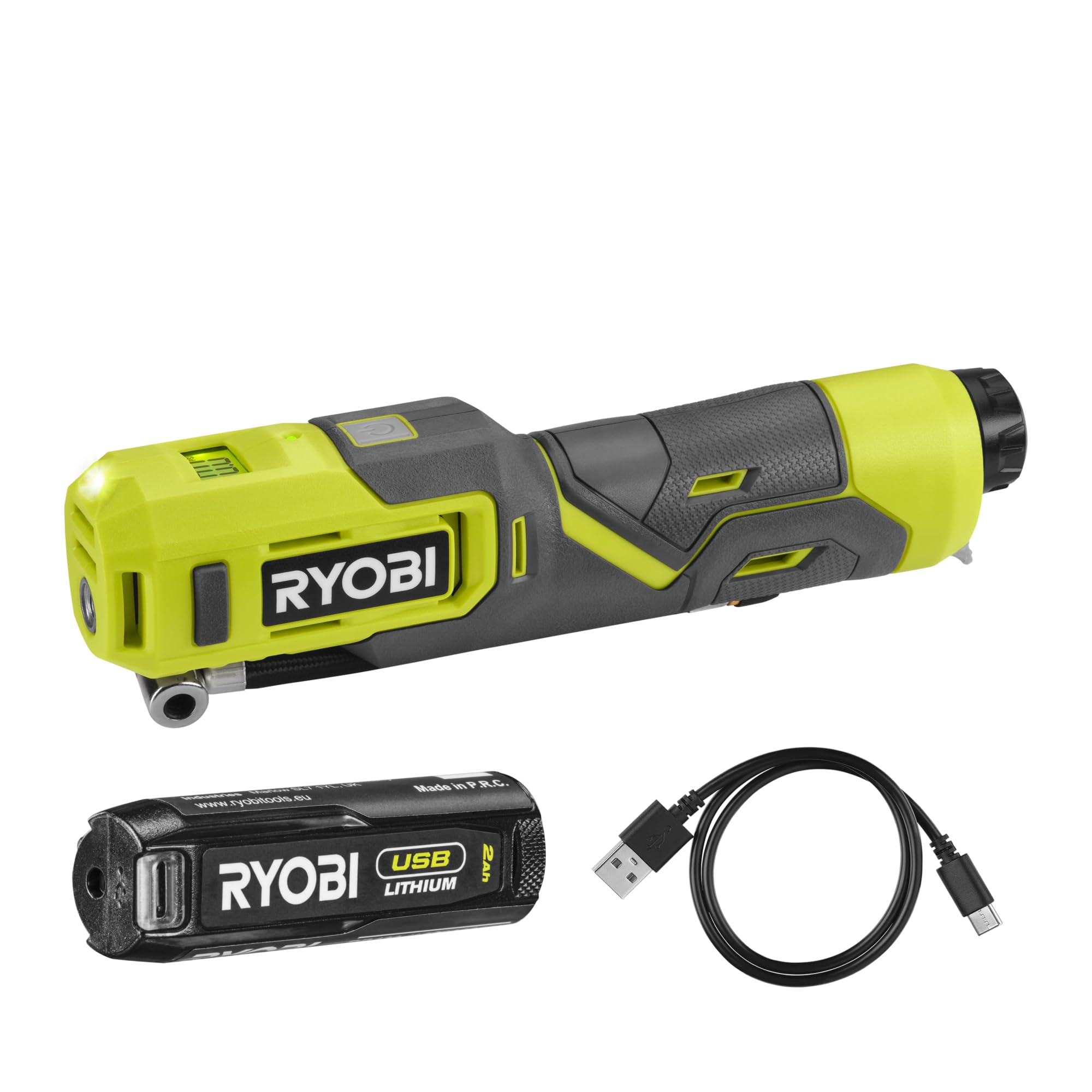 RYOBI - Gonfleur haute pression - 4V USB Lithium - RI4-​120G - Vélos, ballons, compact, digital - 1 Batterie 2,​0 Ah