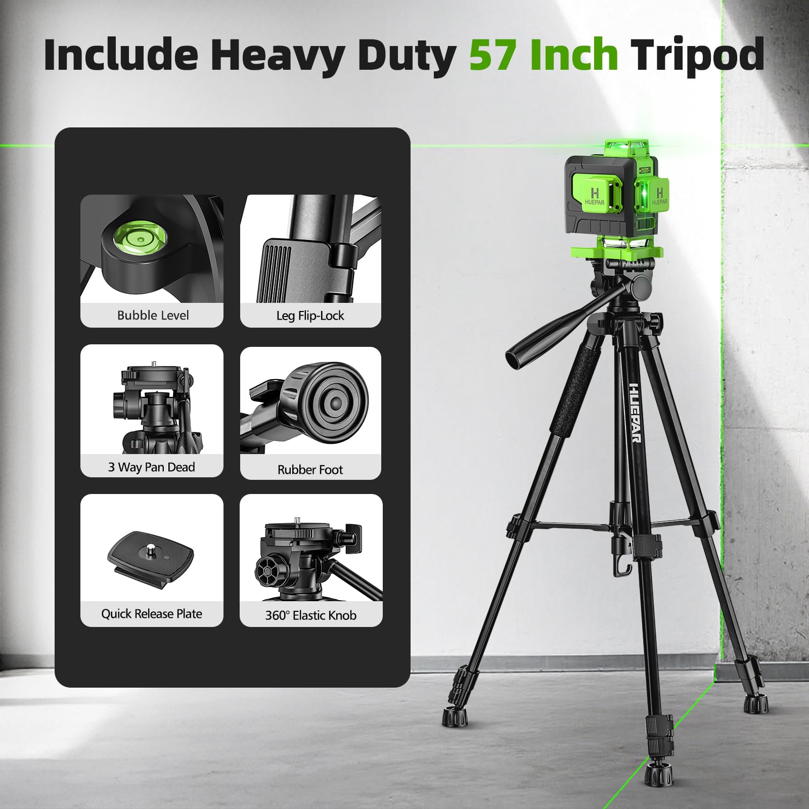 Livella Laser con Treppiede Huepar,Livella Laser Autolivellante 16 Linee Verde,4 * 360°livello Laser con Batterie Ricaricabili, Telecomando,Borsa per il trasporto, IP54 Impermeabile Antipolvere