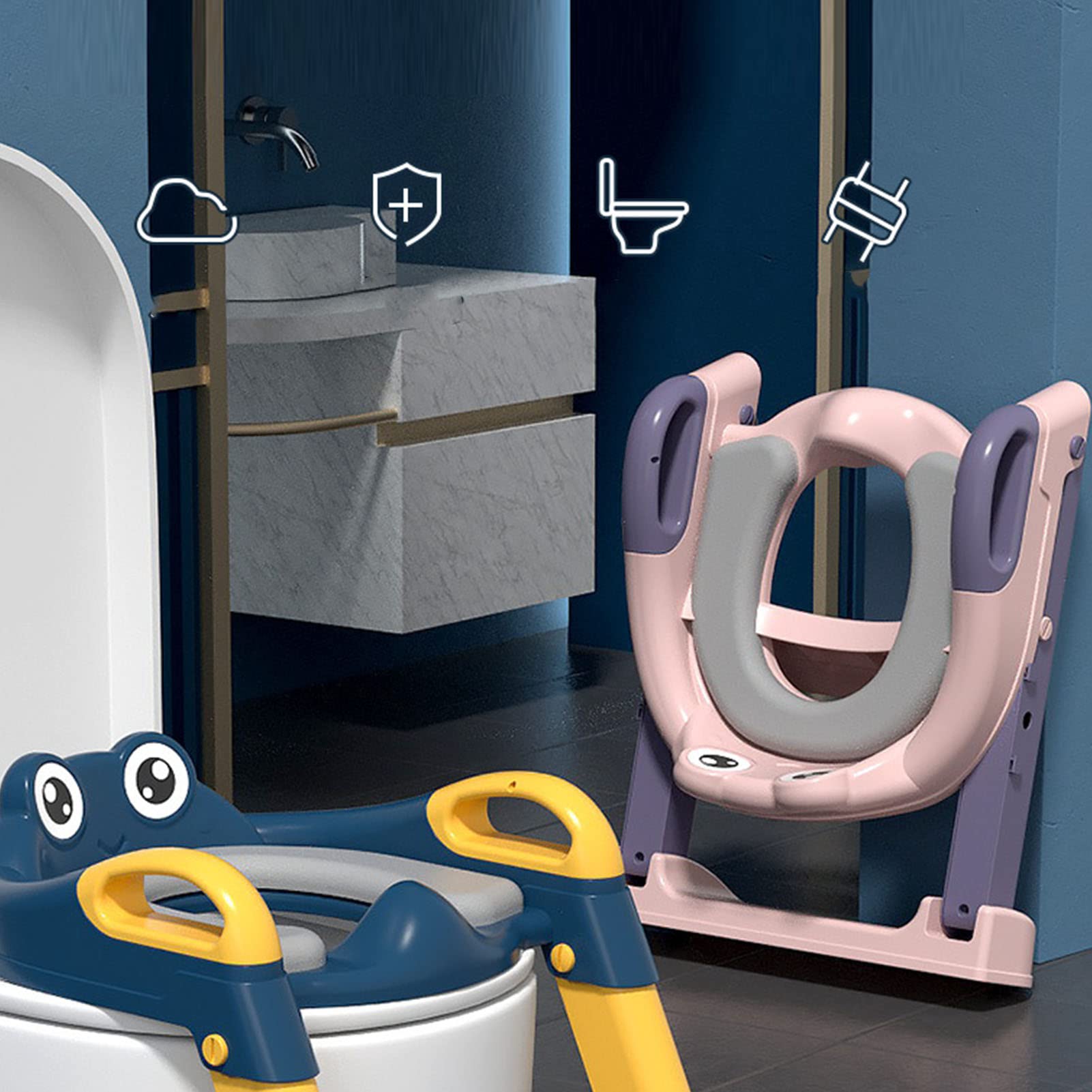 Sedile WC per Bambini con Vasino, Design Antiscivolo e Altezza Regolabile per Bambini Indipendenti, Materiale in PVC Morbido (Rosa)