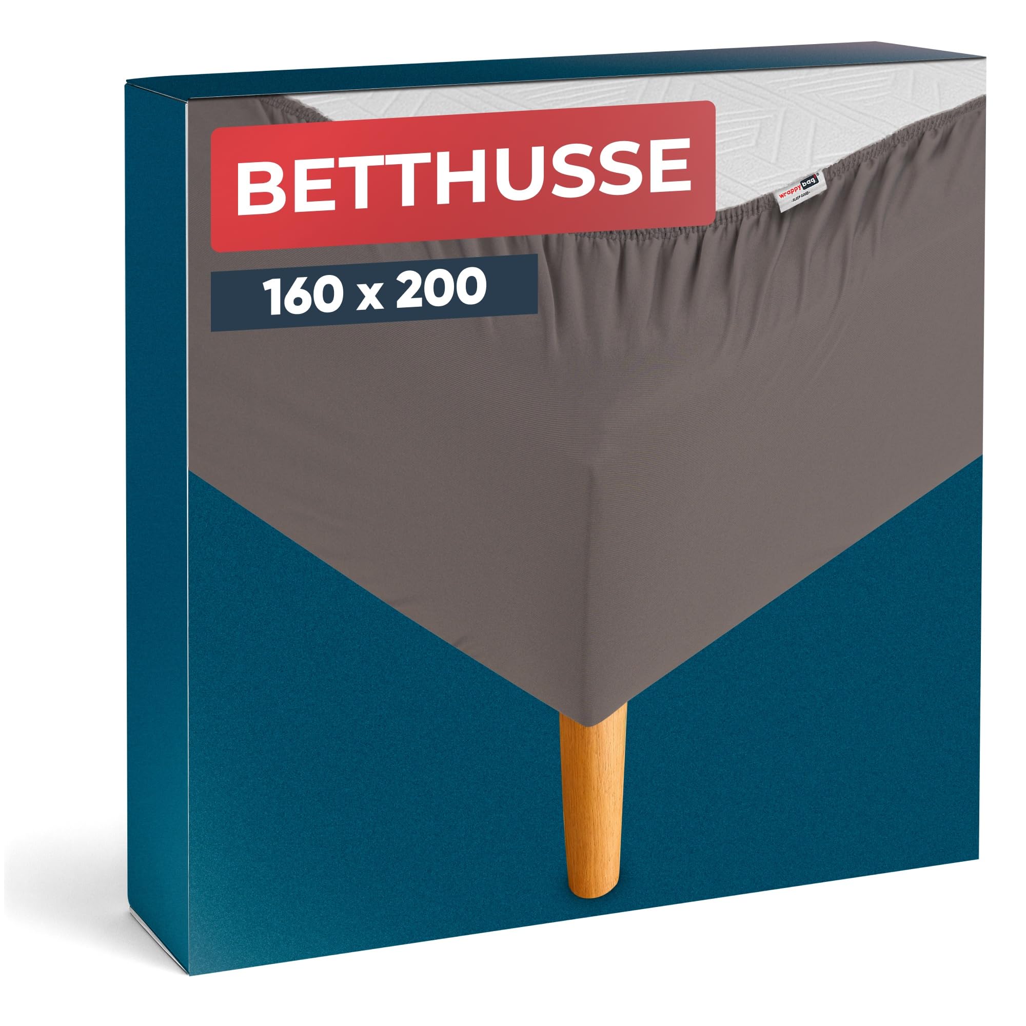 Wrappybag Bettumrandung 160 x 200 cm – Neuer Look für Ihren Alten Bettrahmen – Bettrahmenbezug Taupe – Betthusse in 6 Größen erhältlich