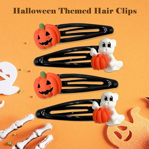 Miniatura 7 de 4 pinzas para el cabello de Halloween, pinzas de pelo de calabaza de Beleki fantasma, pinzas de pelo de metal de 2.4 pulgadas, pasadores