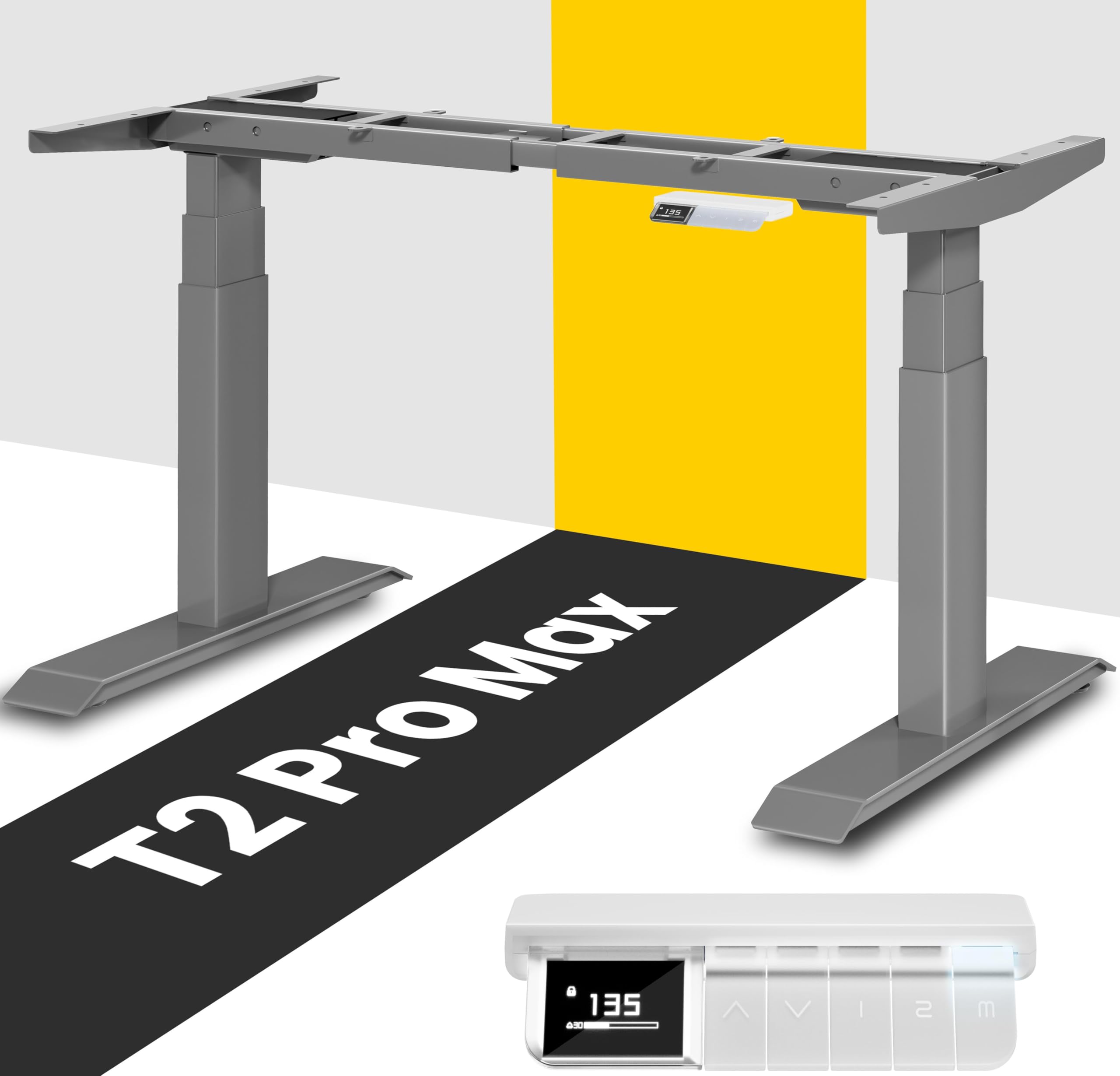 MAIDeSITe T2 Pro Max Elektrisch Höhenverstellbarer Schreibtisch Gestell, 135 cm Höhenverstellbar Tischgestell Dualmotor Traglast 180KG mit Piano-Master-Steuerungssystem und Kollisionsschutz Funktion
