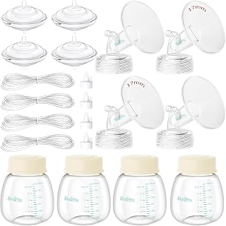 Breast Pump Parts Compatible with Spectra S1/S2/9 Plus, Not Original Accessories, 4 Set Replacements Include 17mm Flanges, Valves, Backflow Protectors (Duckbills Included), Tubings and Bottles