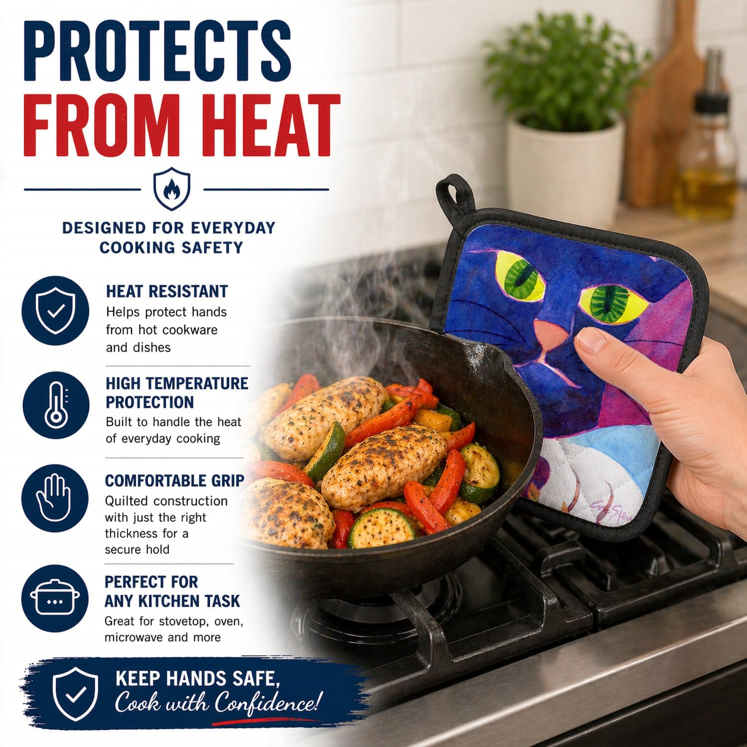 Caroline's Treasures 6138PTHD Big Blue Cat Pair of Pot Holders Kitchen Heat Resistant Pot Holders Sets Oven Hot Pads for Cooking Baking BBQ, 7 1/2 x 7 1/2 image 3