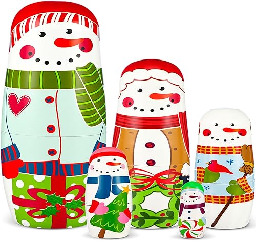 Miniatura 13 de Gejoy Muñecas rusas de anidación para niños, hechas a mano Matryoshka de madera, juguetes apilables, regalos coleccionables para invierno, Navidad
