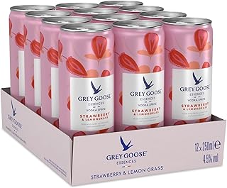 Grey Goose Essences Vodka Spritz, Strawberry & Lemongrass, Ready-To-Drink Pre-Mixed Cocktail Can, Made with Grey Goose Vodka & Natural Flavours, 4.5% ABV, 25cl / 250ml (12 Pack)