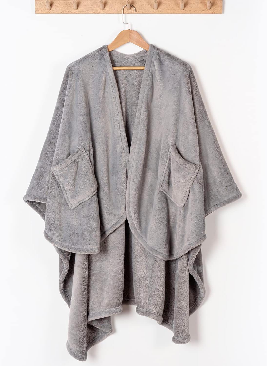 Berkshire Blanket Primalush™ Wearable Blanket, Cozy Loungewear Pocketed Plush Cape Wrap for Adults & Teens(Pebble Gray, One Size 58"X64") - Image 9