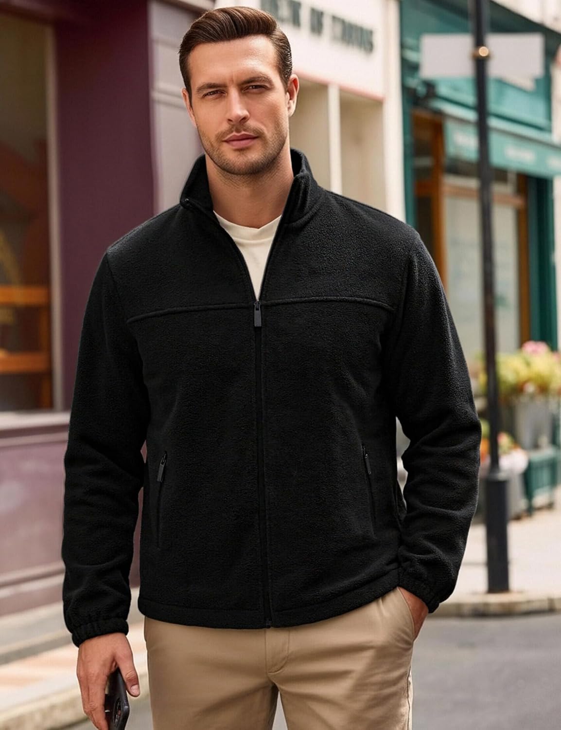 Men's Polar Fleece Jacket Full Zip Thick Winter Jackets for Men Soft Warm Outwear with Zipper Pockets