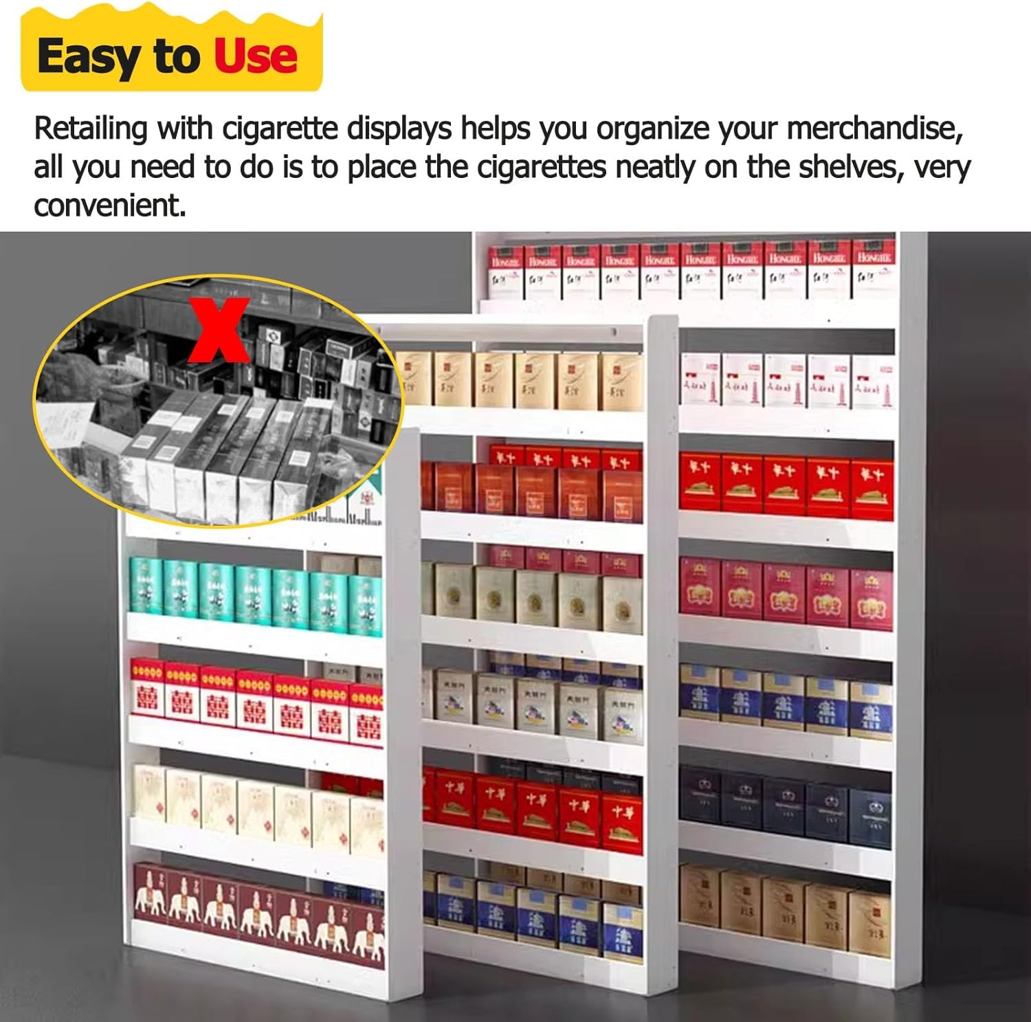 Commercial Wall Mounted/Countertop Cigarettes Display Holder Matchbook Case,Large Cigarettes Box Rack for Supermarkets, Individual Retail Tobacco Organizer Shelf(59x5x47.5cm/23.2x2x18.7inch)
