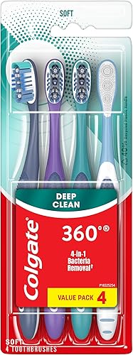 Colgate Cepillo de dientes limpio de boca entera 360 cepillo de dientes suave para adultos paquete de 4
