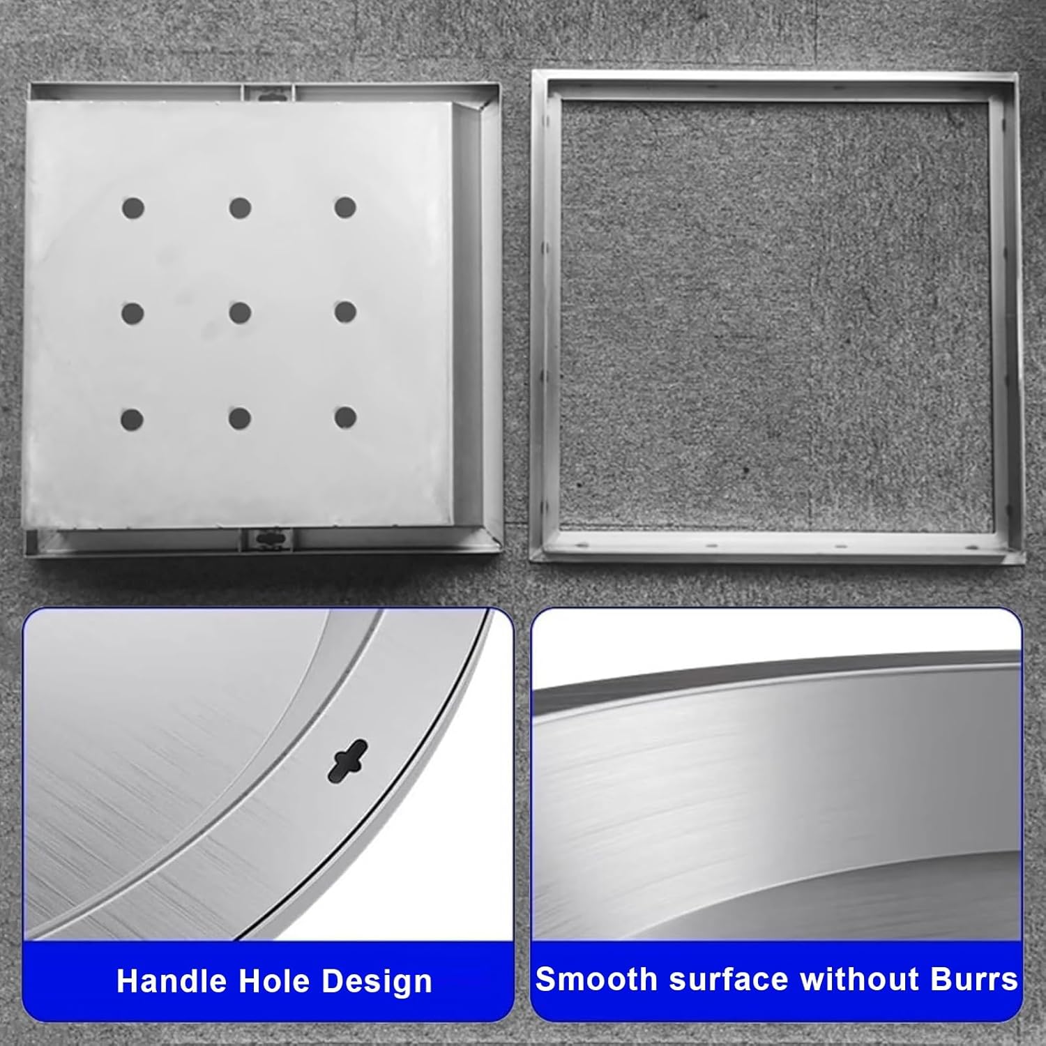 Heavy-Duty Stainless Steel Square Septic Tank Lid Flush-Mount with Drain Holes Invisible Access Cover for Outdoor Use (60x60cm/24x24 in)