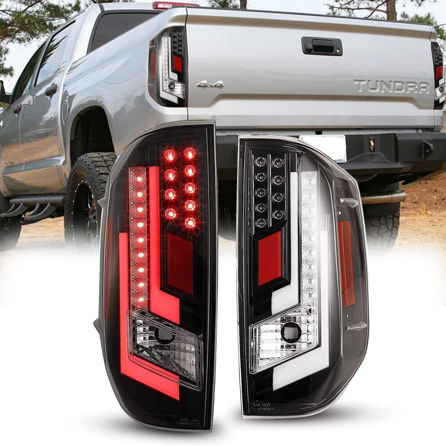 Tail Light Assembly Compatible with 2014 2015 2016 2017 2018 2019 2020 Toyota Tundra, Taillights with Turn Signal Light/DRL/Brake Rear Lights Sequential Rear Lamps - Gloss Black/Clear Len