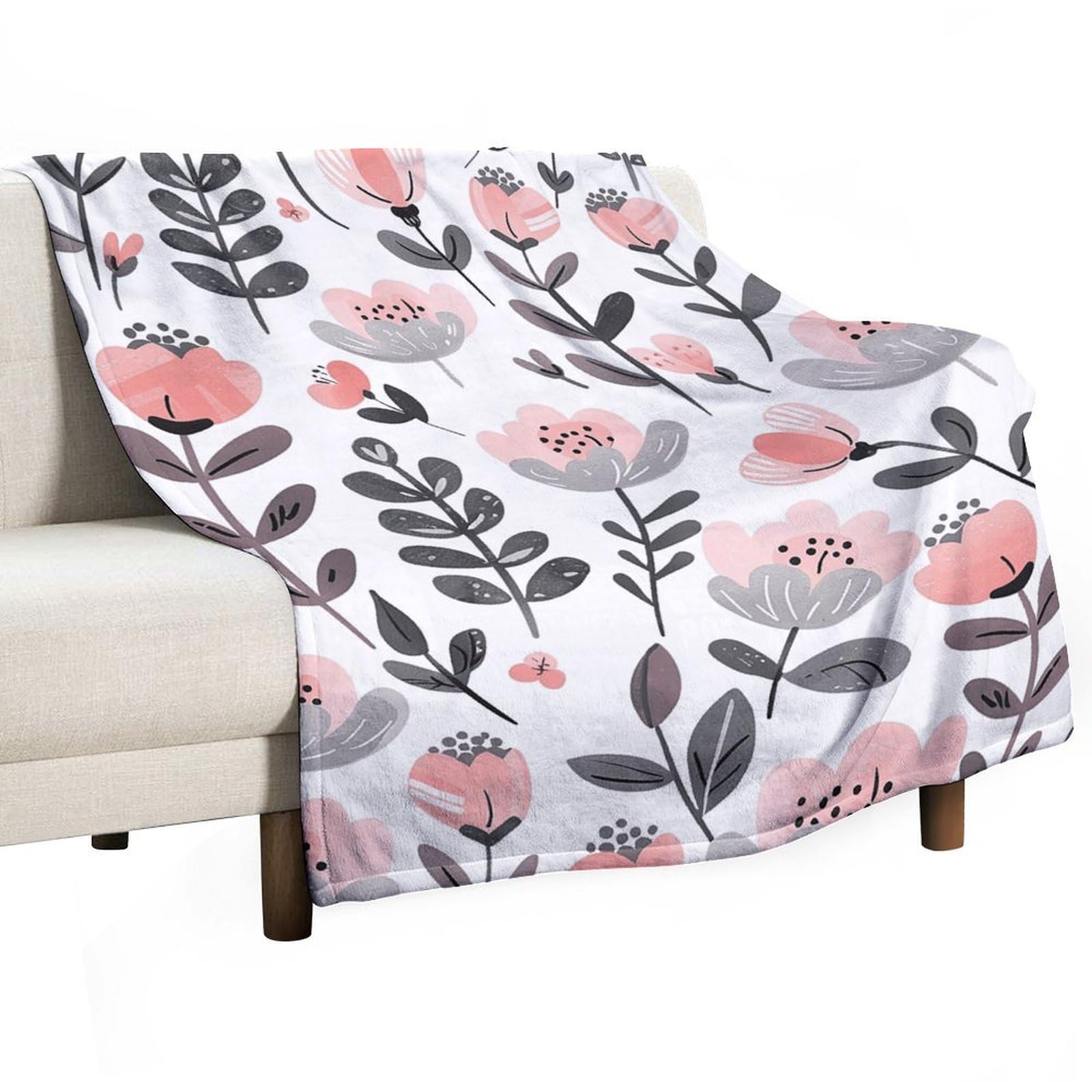 Couverture en flanelle fleurs de pêche 152x203 cm pour lit et canapé