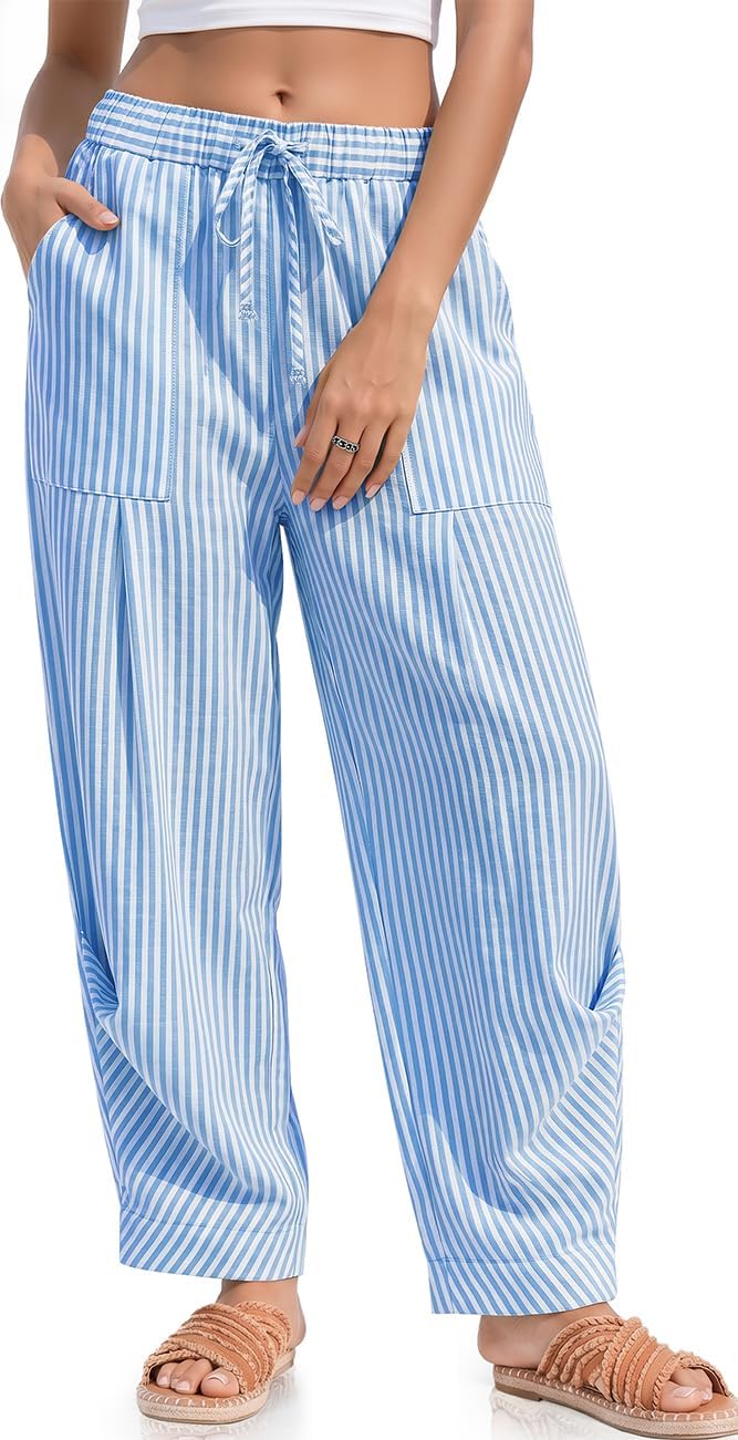 TARSE Women Linen Baggy Harem Pants Summer Drawstring Casual Lounge Pant 2026 Beach Travel Vacation Clothes with Pockets