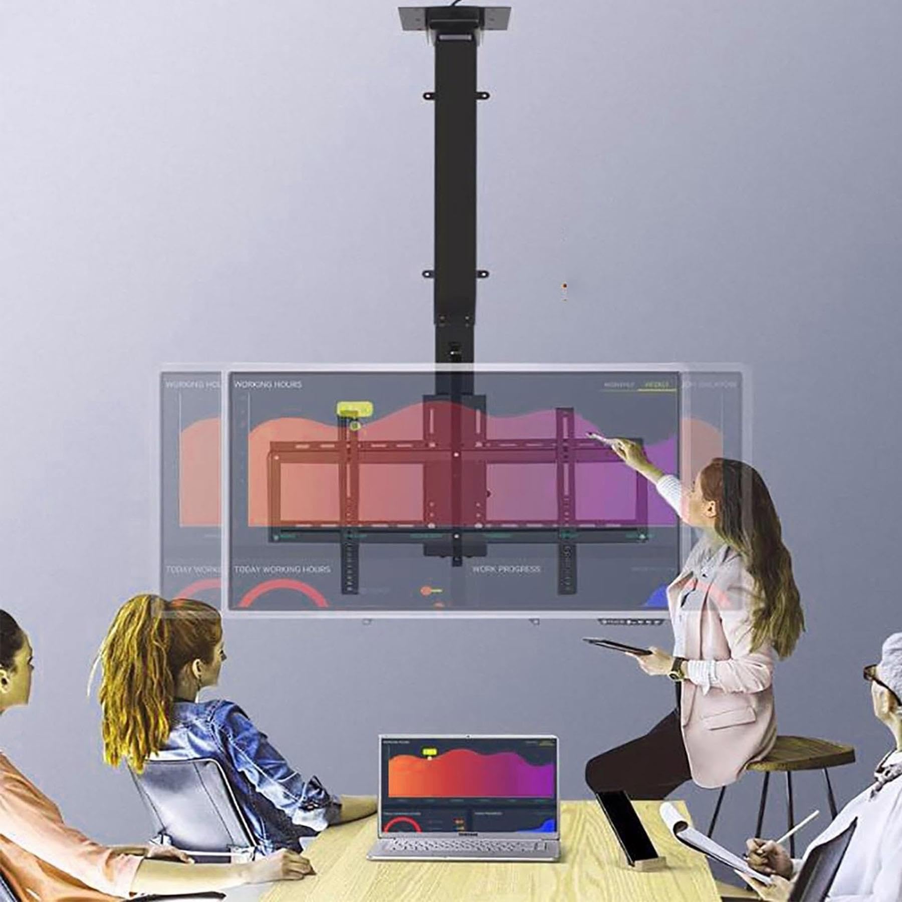 TV-Halterung Mit Fernbedienung - Elektrische TV-Deckenhalterung, Teleskop-TVs-Lift, Hängende TVs-Halterung, 360°-Drehung Nach Links Und Rechts, Für 32"-75"-Fernseher