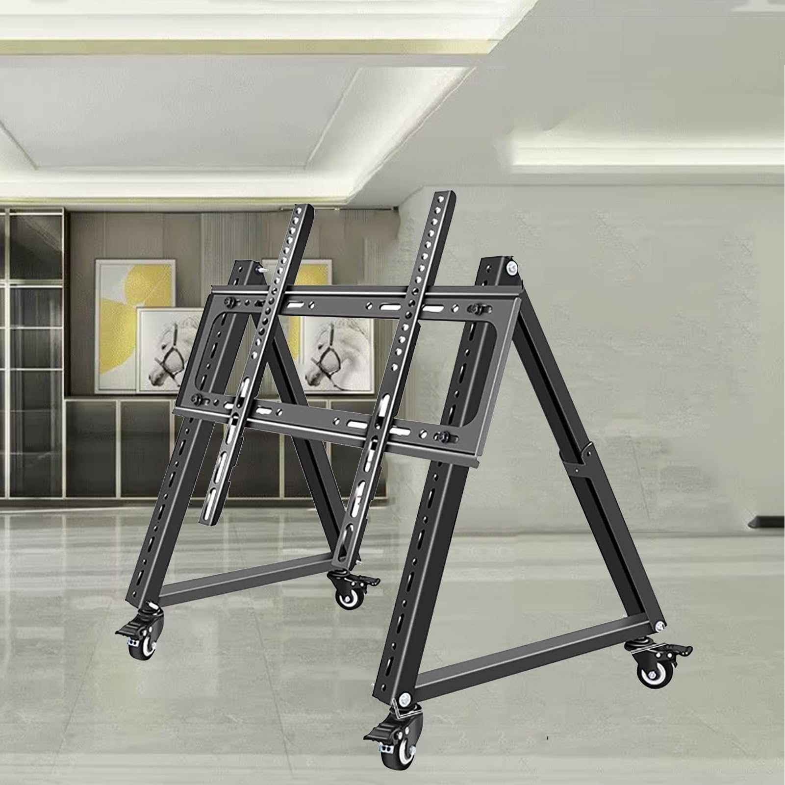 WDSOPK Rolling Tv Mount Stand, Low Height Monitor Mobile Cart with Wheels, 40°-70° Adjustable Viewing Angle Tv Stand, 32-70In Conference Room Podium Universal Tv Floor Stand