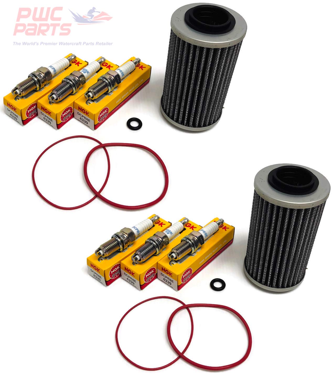 2x SeaDoo 4-TEC 130/155/185/215/255/260 UPGRADED Re-Inforced Oil Filter O-Ring Set w NGK Spark Plug DCPR8E Set GTX GTI RXP RXT RXP-X RXT-X GTR Supercharged Repl 420956744 420230920 420950860 420850500