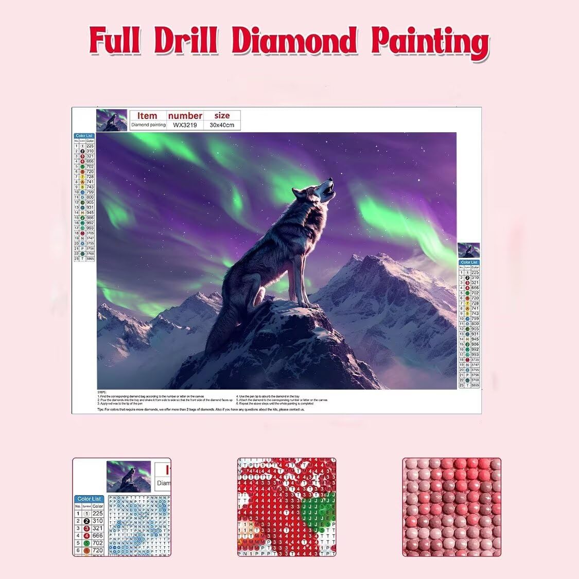 DIY Malarstwo diamentowe 5D, sztuka diamentowa, wilk, zorza polarna, zestawy dla dorosłych, sztuka ze strasu, haft, artykuły rzemieślnicze, dla dzieci i dorosłych, idealna dekoracja ścienna do domu,